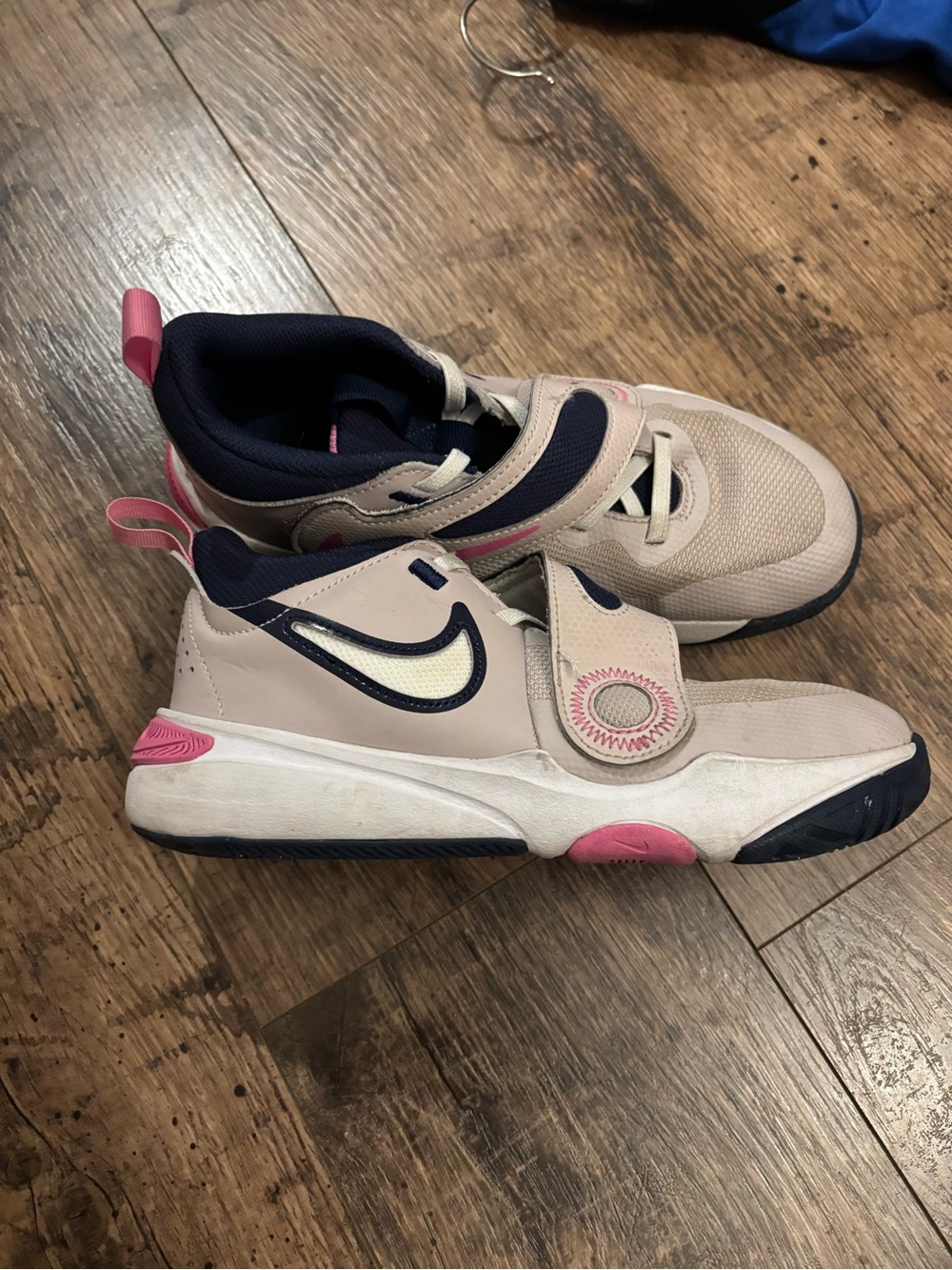 Nike Kids Beige, Pink & Navy Hook-and-Loop Sneakers